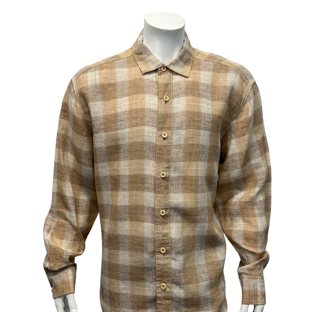 Tommy Bahama Relax Brown Tan Linen Cabana Bahamas Caribbean Long Sleeve Shirt XL